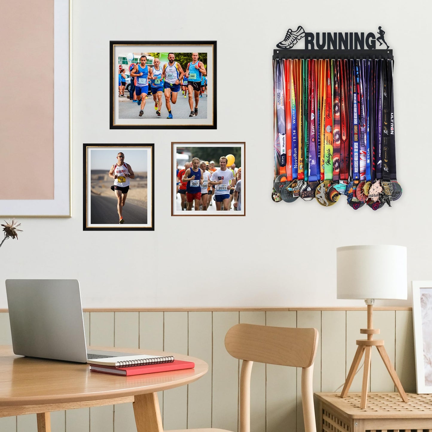 Goutoports Medal Holder Display Hanger Rack Frame for Sport Race Runner - Running Medal Hanger Display - Sturdy Black Steel Metal Over 60 Medals Easy to Install