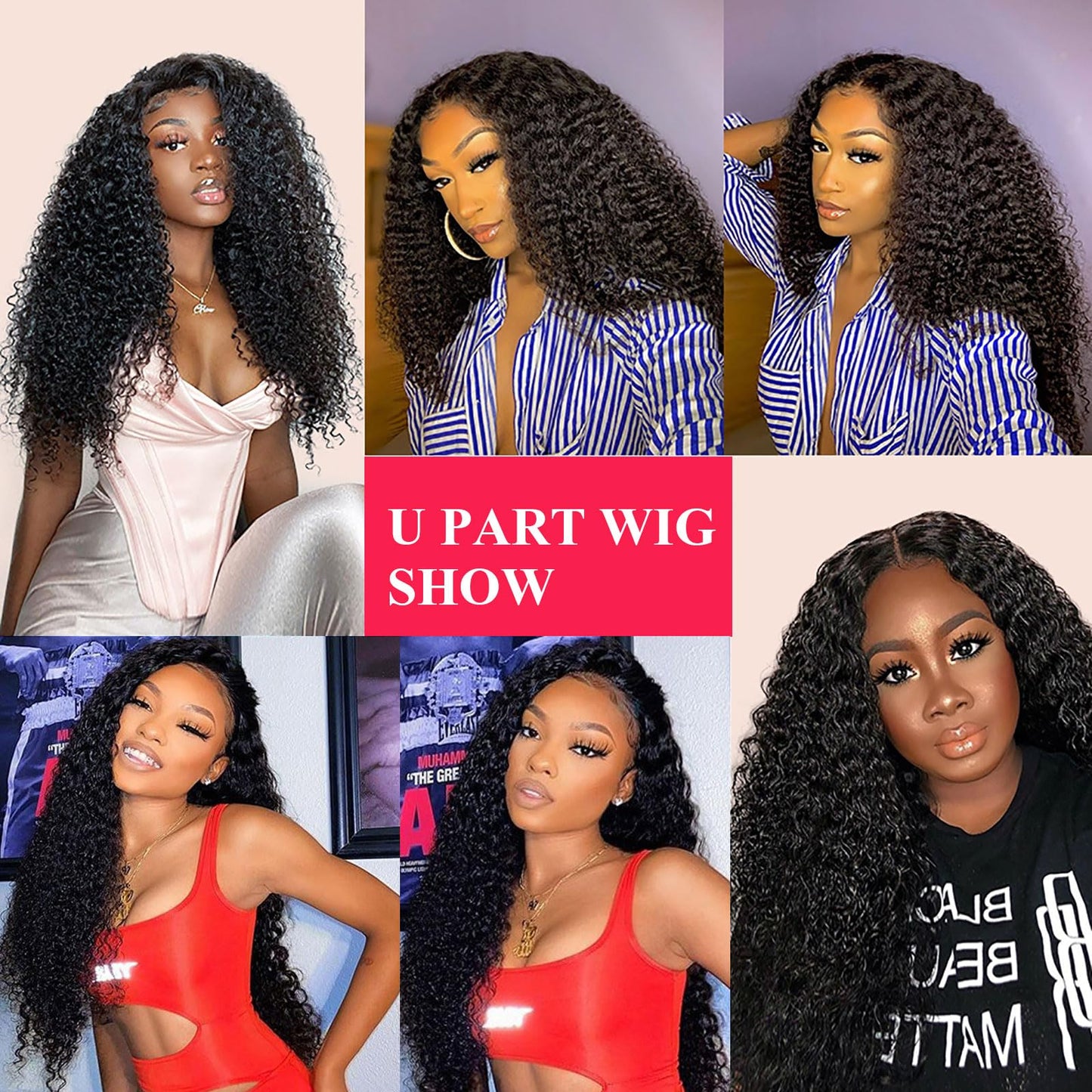 huarisi U Part Wig Human Hair for Women, 100% 10A 1b Brazilian Hair Straight, Glueless Full Head Clip in Half Wigs U Shape Wigs, 150% Density Natural Color (10 Inch)