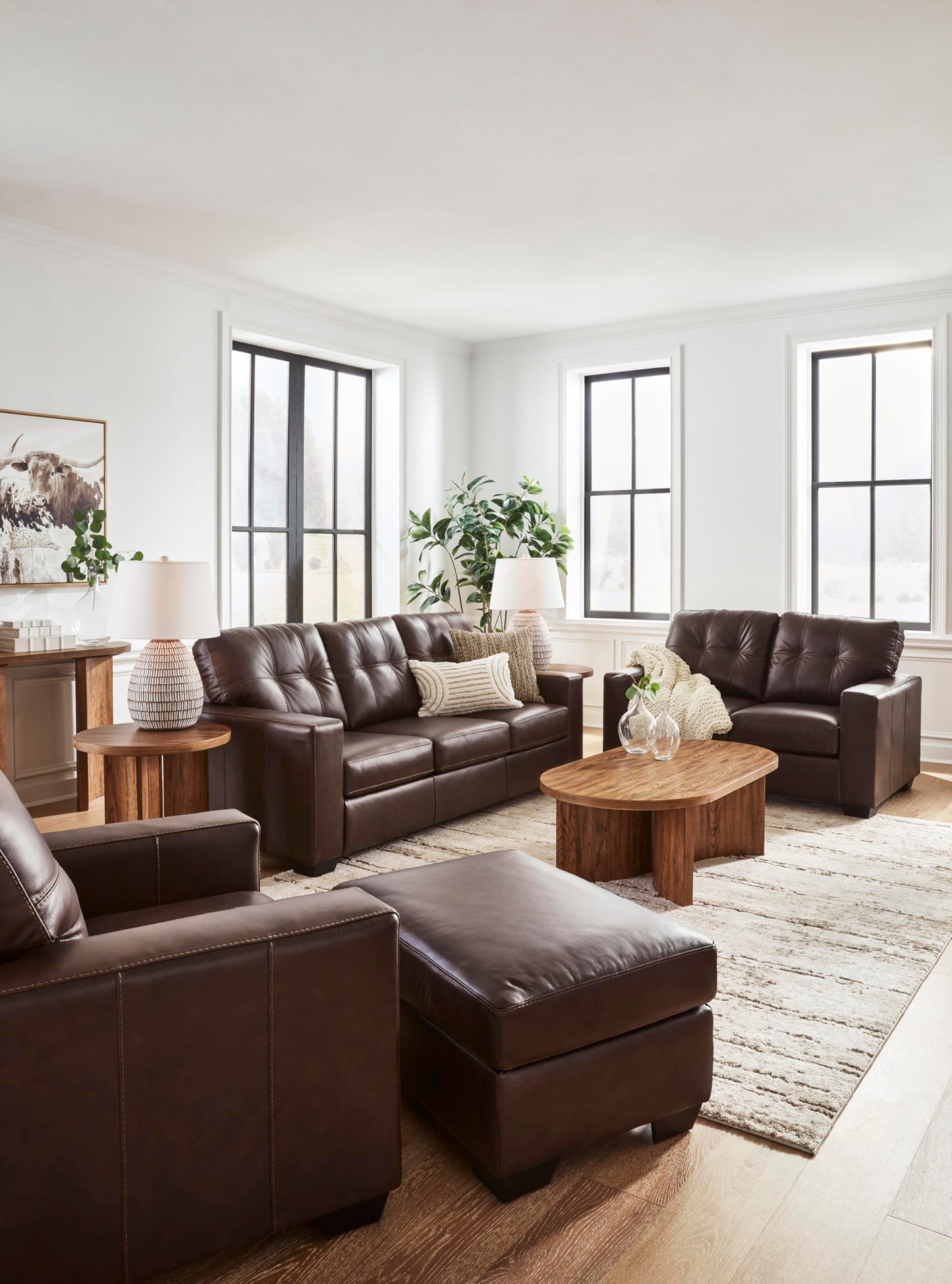 Signature Design by Ashley Santorine Transitional Tufted Leather Match Sofa, Dark Brown