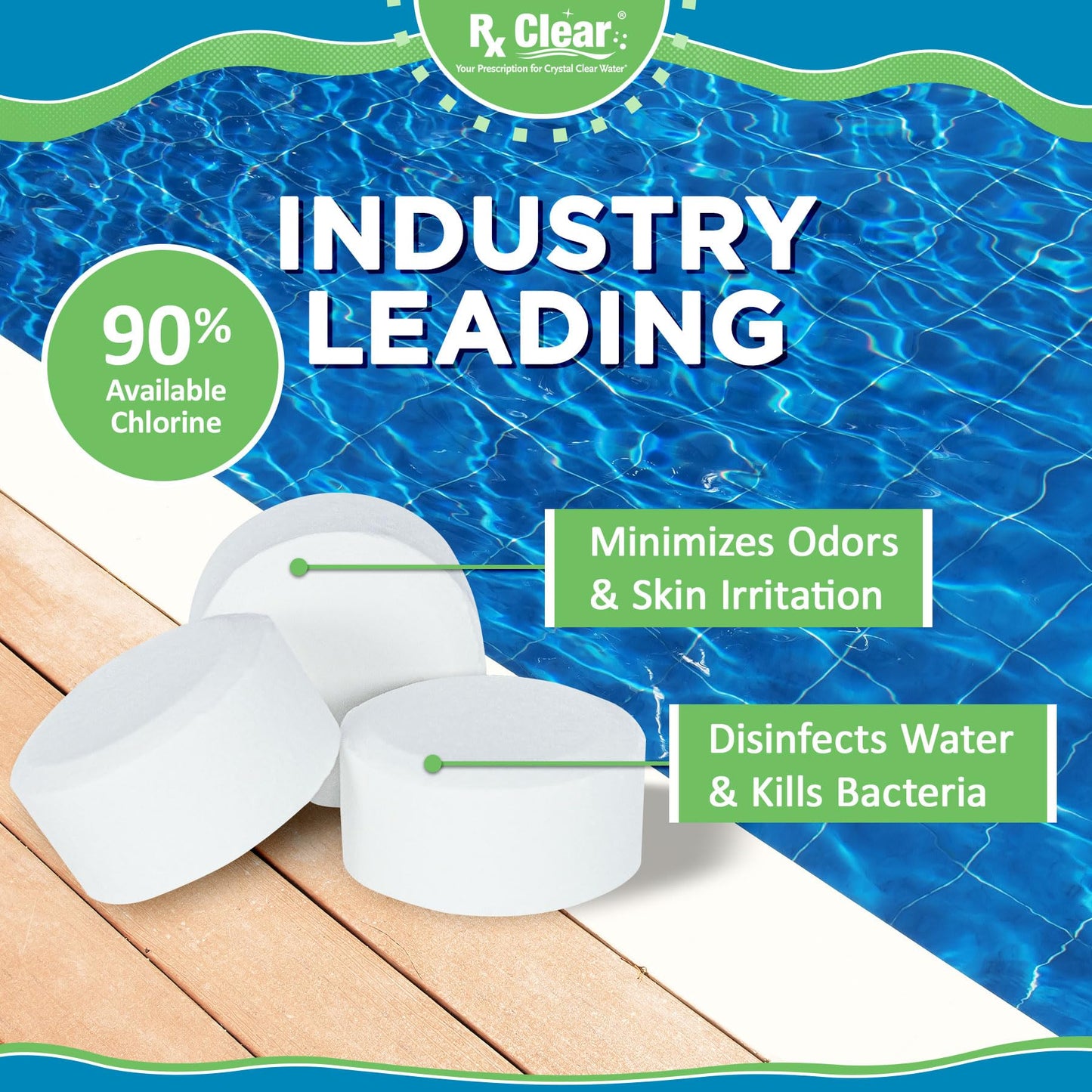 Rx Clear 1" Inch Chlorine Tabs | 10 Pounds | Use Tablets as Bactericide, Algaecide, & Disinfectant in Swimming Pools | Stabilized, Long Lasting, Slow Dissolving, & UV Protected