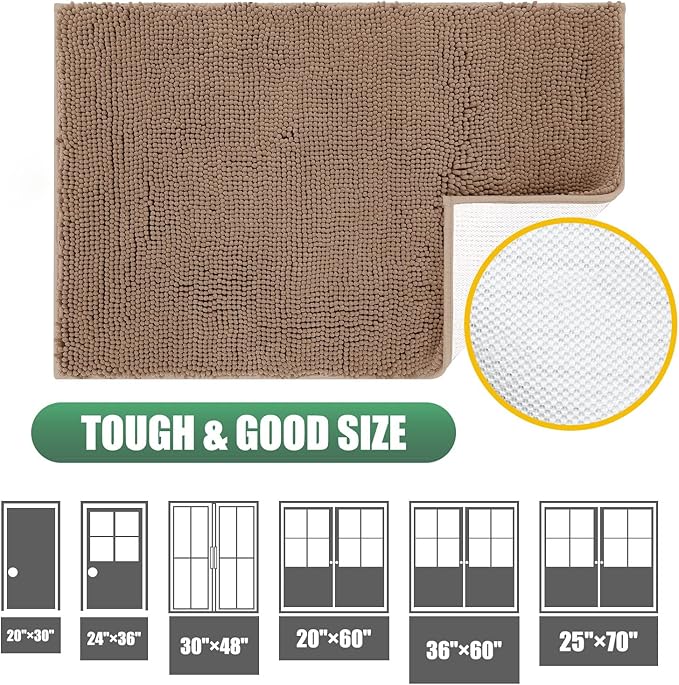 IM HOME 2 Pieces Chenille Absorbent Outdoor Doormat 30" x 20", Washable Muddy Door Mats for Dog Non Slip Indoor Doormats Dog Mat for Muddy Paw Front Inside Doormat for Entryway Camel