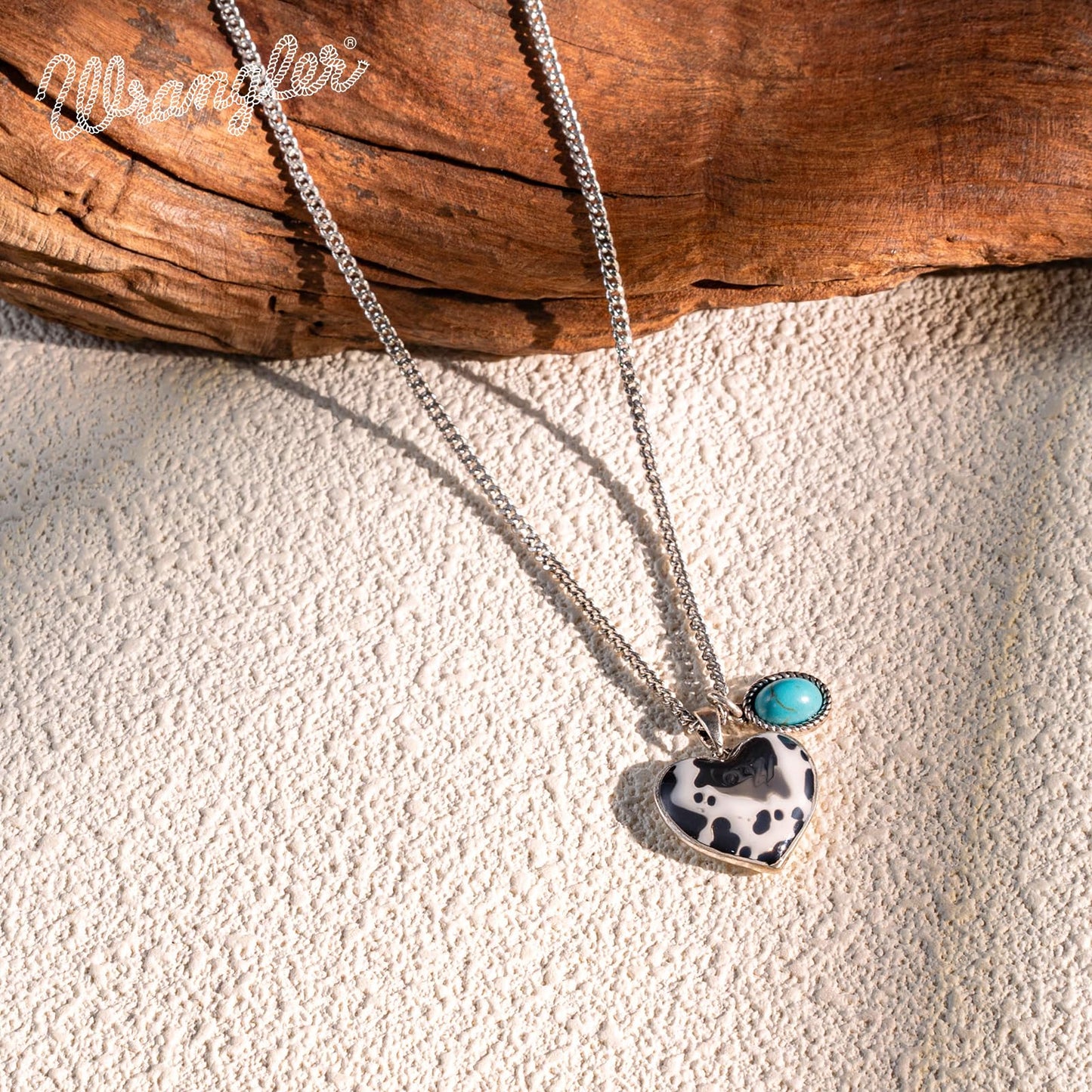 Montana West x Wrangler Western Pendant Necklace for Women 14k Gold Silver Heart Statement Turquoise Cowgirl Vintage Trendy Fashion Jewelry WNS-1129S-TQ