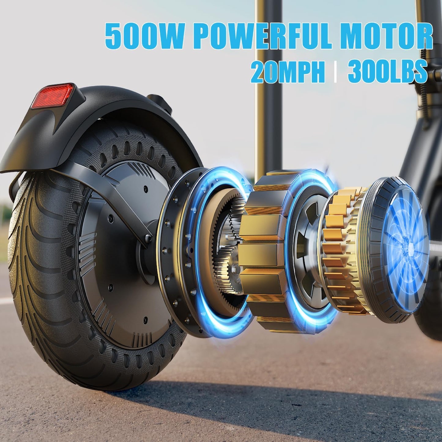 Caroma Electric Scooter 500W, Portable Folding Electric Scooter for Adults with Detachable Seat, 9" Solid Tires, Fast Commuting E Scooter w/Braking System & Shock Absorption,Blue