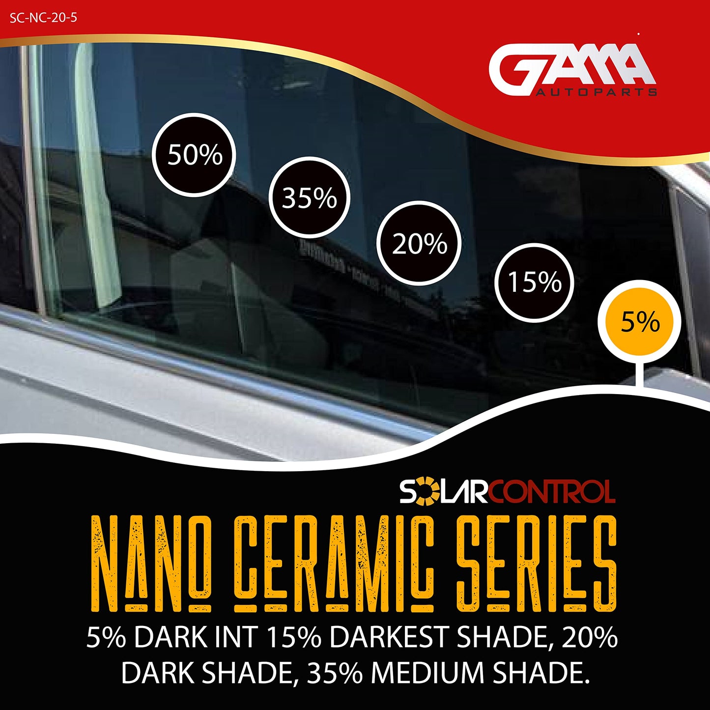 SOLARCONTROL Window Tint Car Film 2PLY 100% UV Rejection 20" X 100FT Nano Ceramic Shade Roll Universal Fit Privacy Sun Block and Scratch Resistant 95% Infra-red Rejection IRR (5% Darkest Shade)