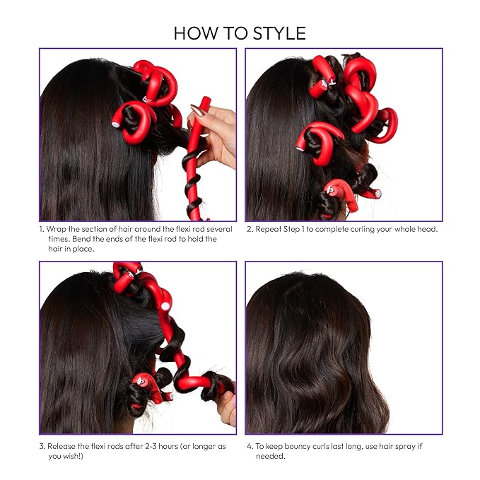 Red by Kiss Flexi Rods - Heatless Hair Curler for 90S Glamorous Bouncy Curls Beach Waves, No Slips, Sleep Styler (7" Length, 5/16" Diameter)