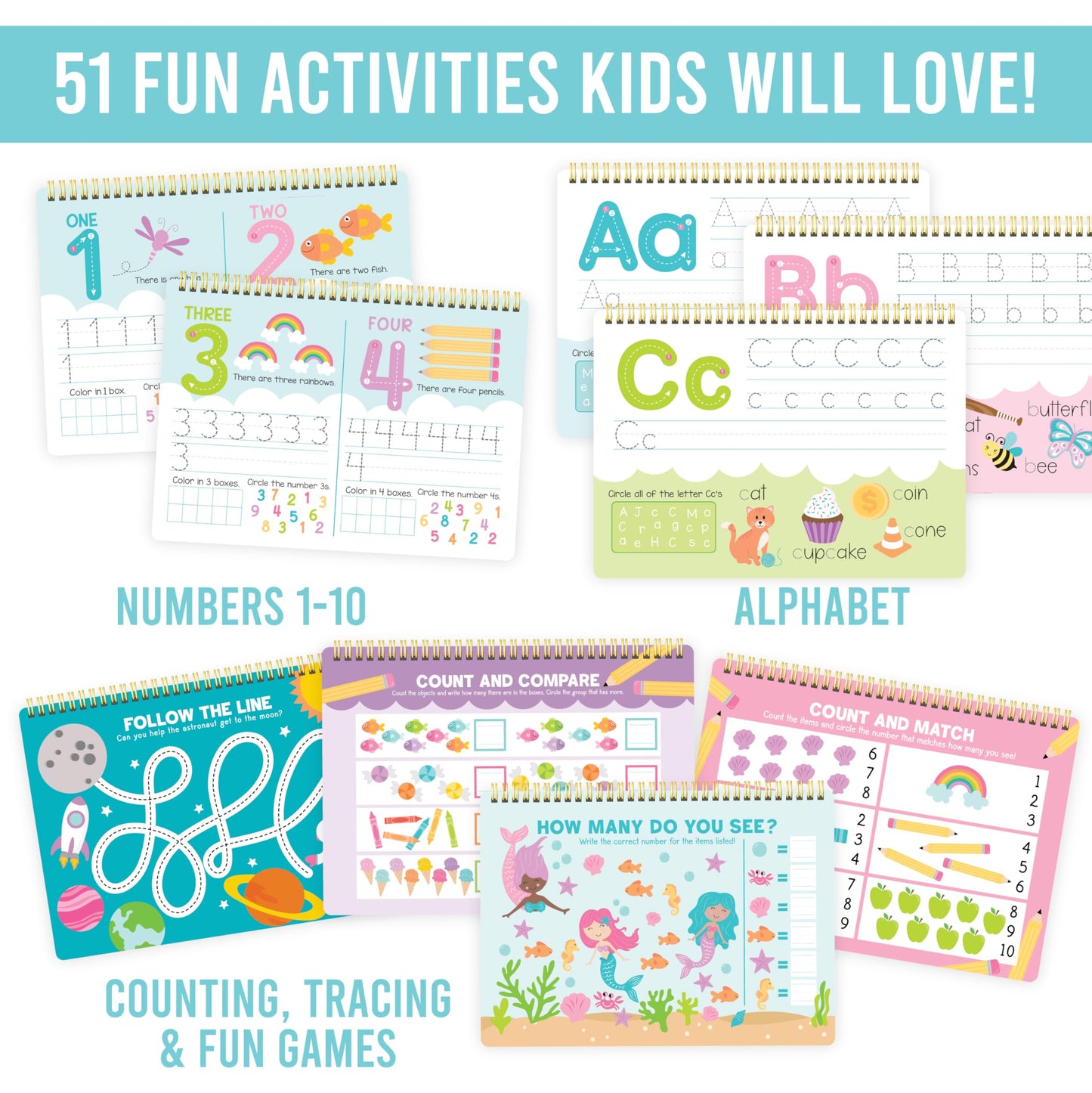 Hadley Designs ABC Tracing Books Kids Ages 3-5, Preschool Workbook Learn to Write, Dry Erase Writing Practice Kids Age 3-5, Letter Tracing Prek Workbook Age 4, Preschool Learning Activities Busy Book