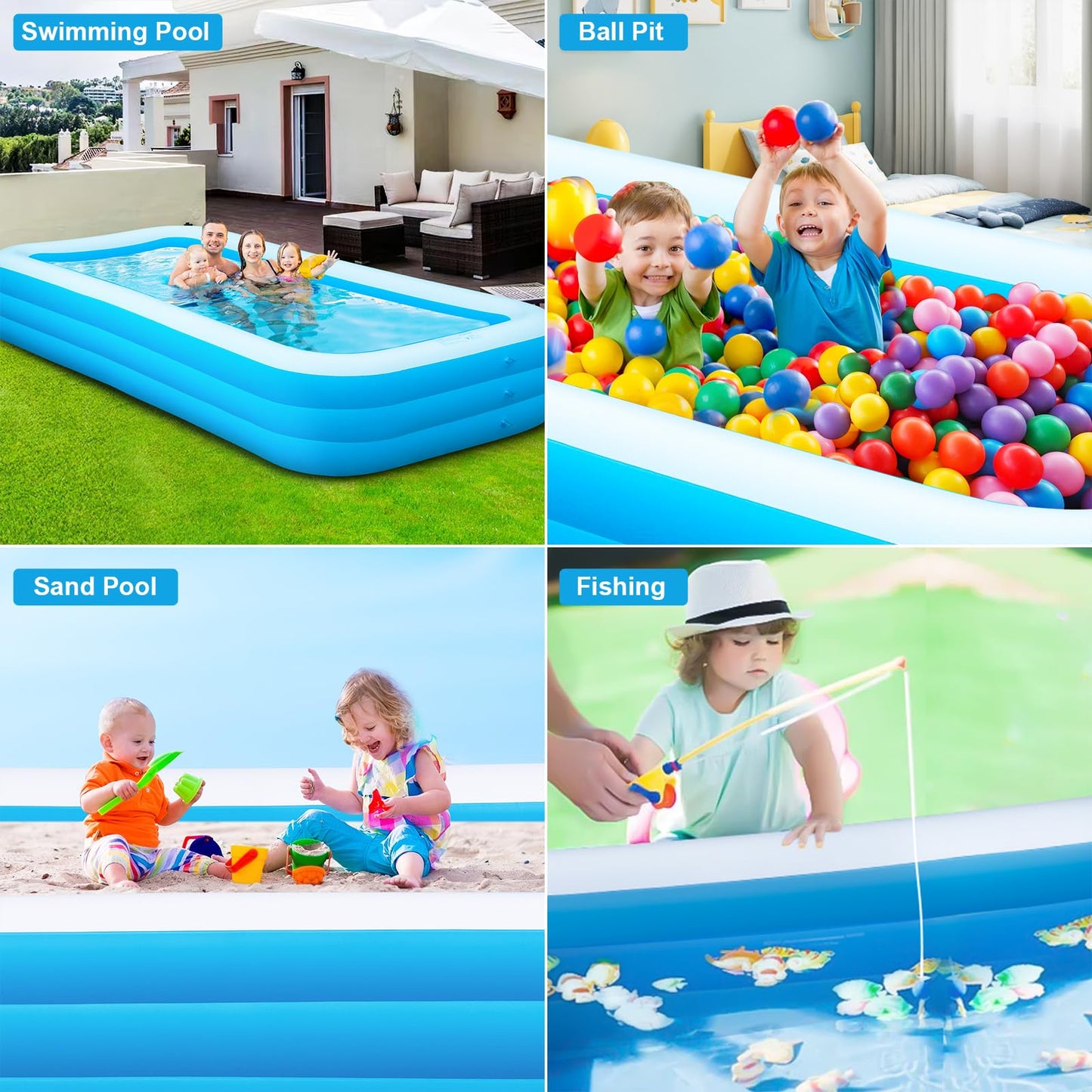 Large Inflatable Pool with Pump, 165" x 76" x 22" Oversized Thickened Blow Up Pools for Adults, Family Swimming Pool for Backyard, Outdoor, and Summer Water Party