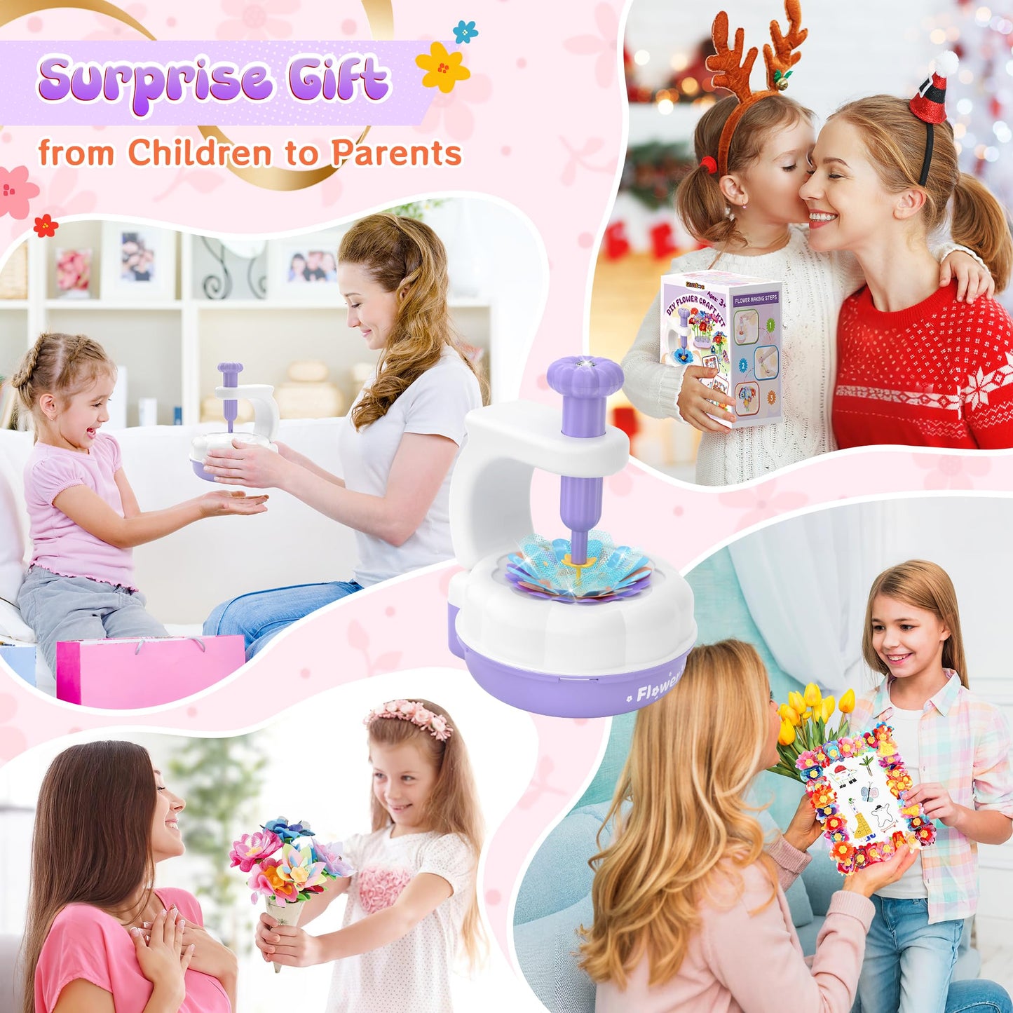 GirlsHome 300+PCS Fabric Flower Bouquets Toys, DIY Flower Making Kit for Kids, Reusable Arts and Crafts for Kids, 2 Gameplays STEM Educational Preschool Toy, Birthday Gifts for 3 4 5 6 7 8+ Years Old