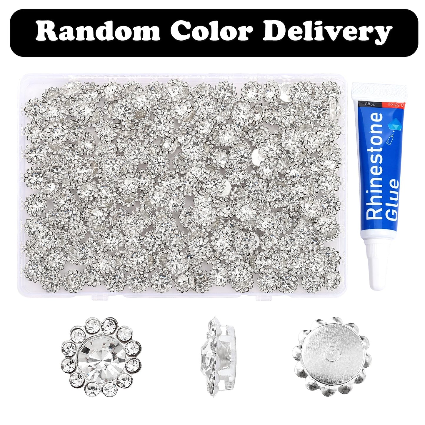200 Pcs 12MM Sew on Rhinestones White Crystal Glass Metal Base Flower Shape，Flatback Rhinestones for Crafting，Sewing Accessories for Clothes and Shoes with Glue