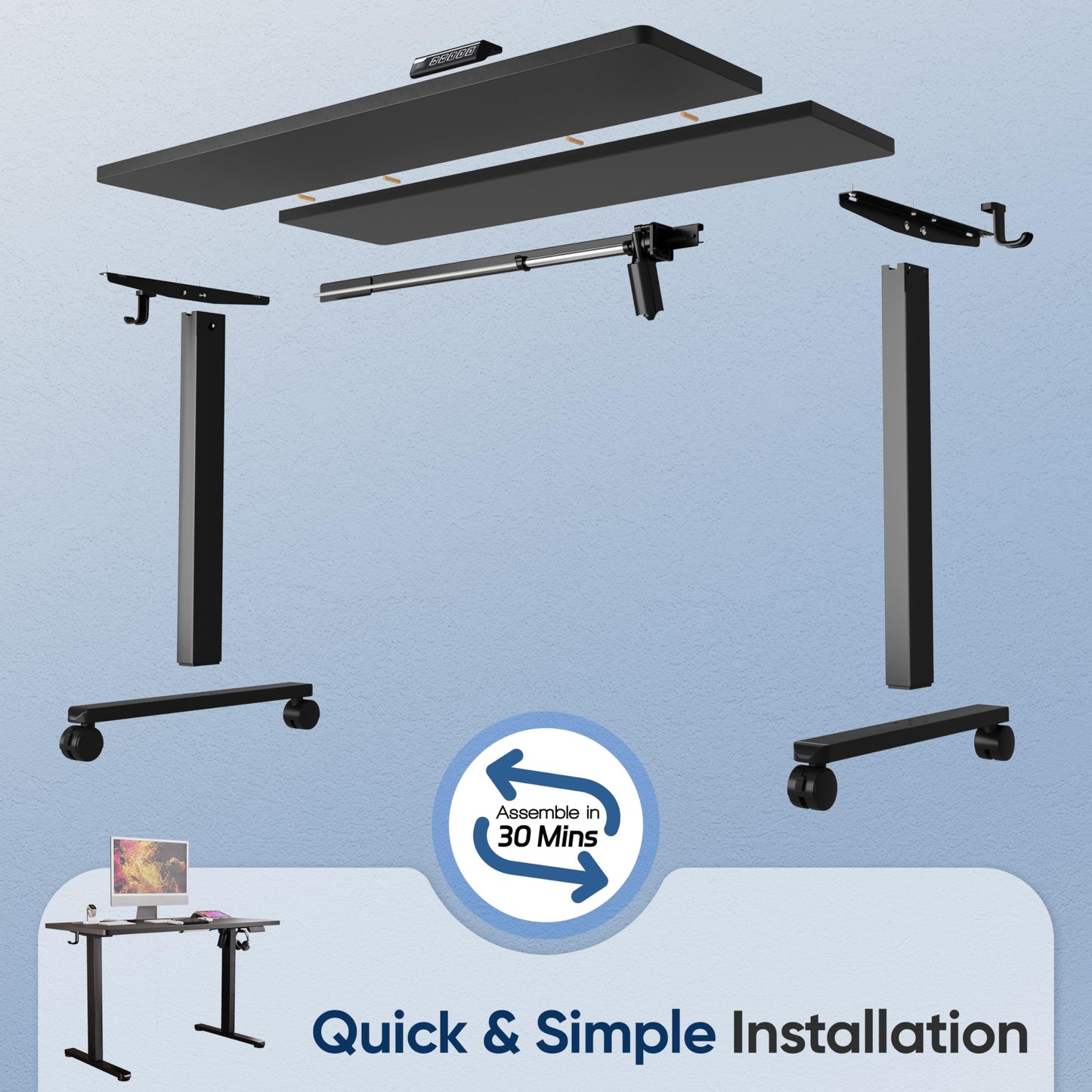 Monomi Electric Height Adjustable Standing Desk, 48x24 Inches, Ergonomic Home Office Sit/Stand Up Desk (Black Steel Frame/Black Top)
