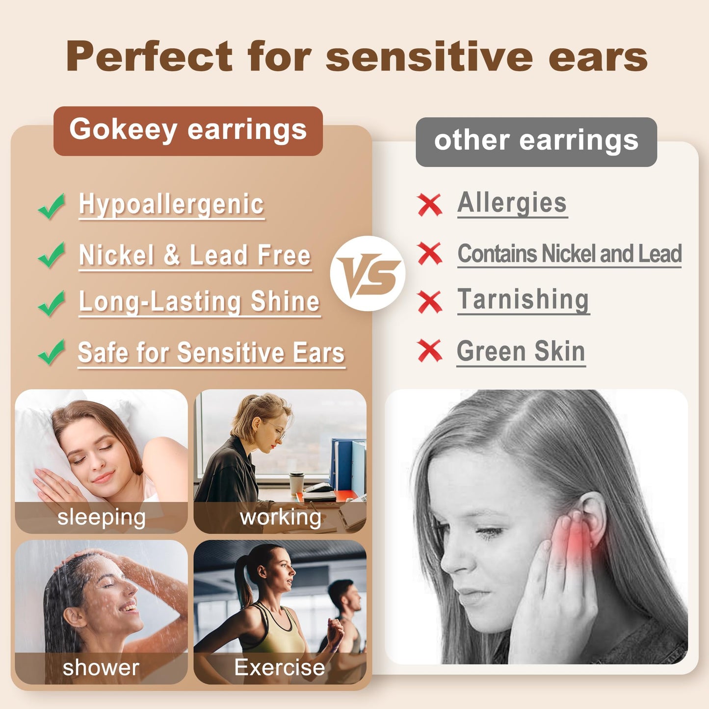 Gokeey Silver Hoop Earrings for Women, Sterling Silver Small Hoop Earrings for Multiple Piercings, Hypoallergenic Huggie Earrings Cartilage Pirecing Jewelry 4 Pair