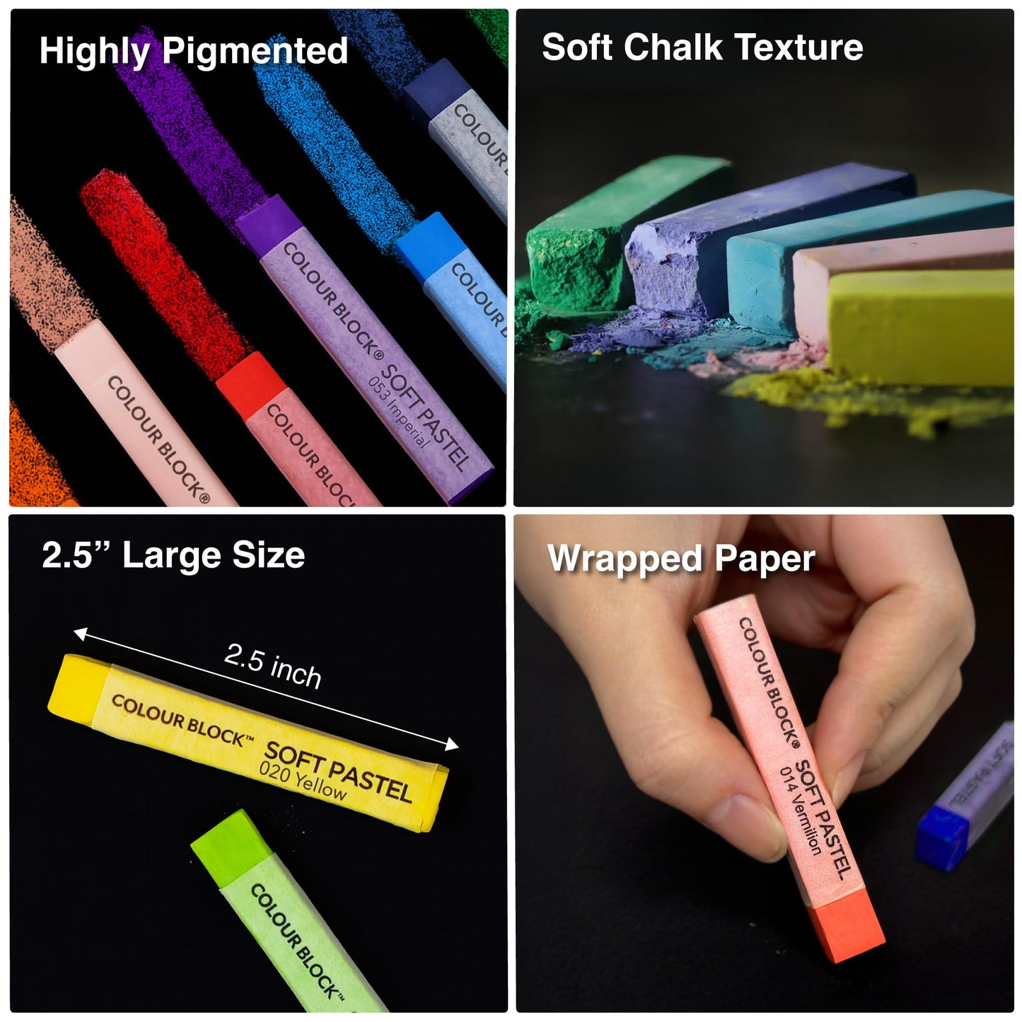 COLOUR BLOCK Soft Pastels for Artists - 100 Colors Square Chalk Pastels Set in Wooden Box - Vibrant Pigments Art Kit for Painting, Drawing, Sketching, Hobbyists.