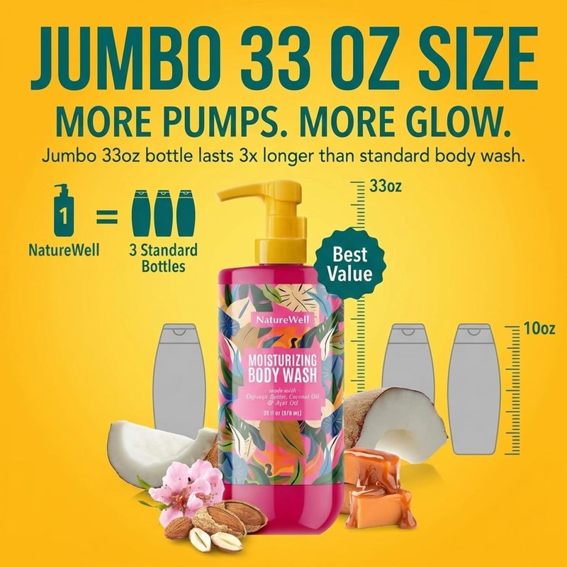 Cheeky Moisturizing Body Wash - Creamy Cupuaçu Butter Formula for Gentle Cleansing & Hydration | 33 oz