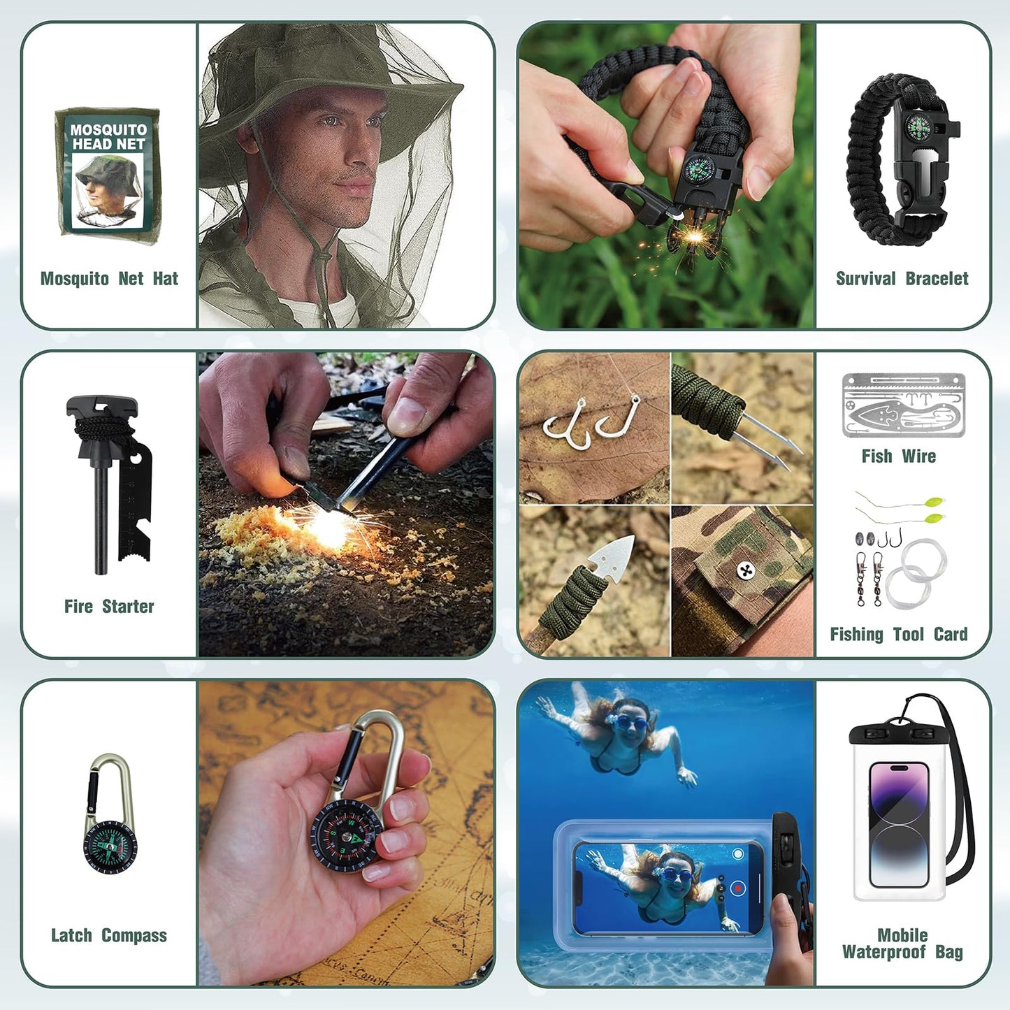 24-in-1 Professional Survival Kit, Emergency Multi-Tool Set for Camping, Hiking, Fishing & Hunting, Unique Birthday Gifts for Men, Dad, Husband, Outdoor Gear Gadgets