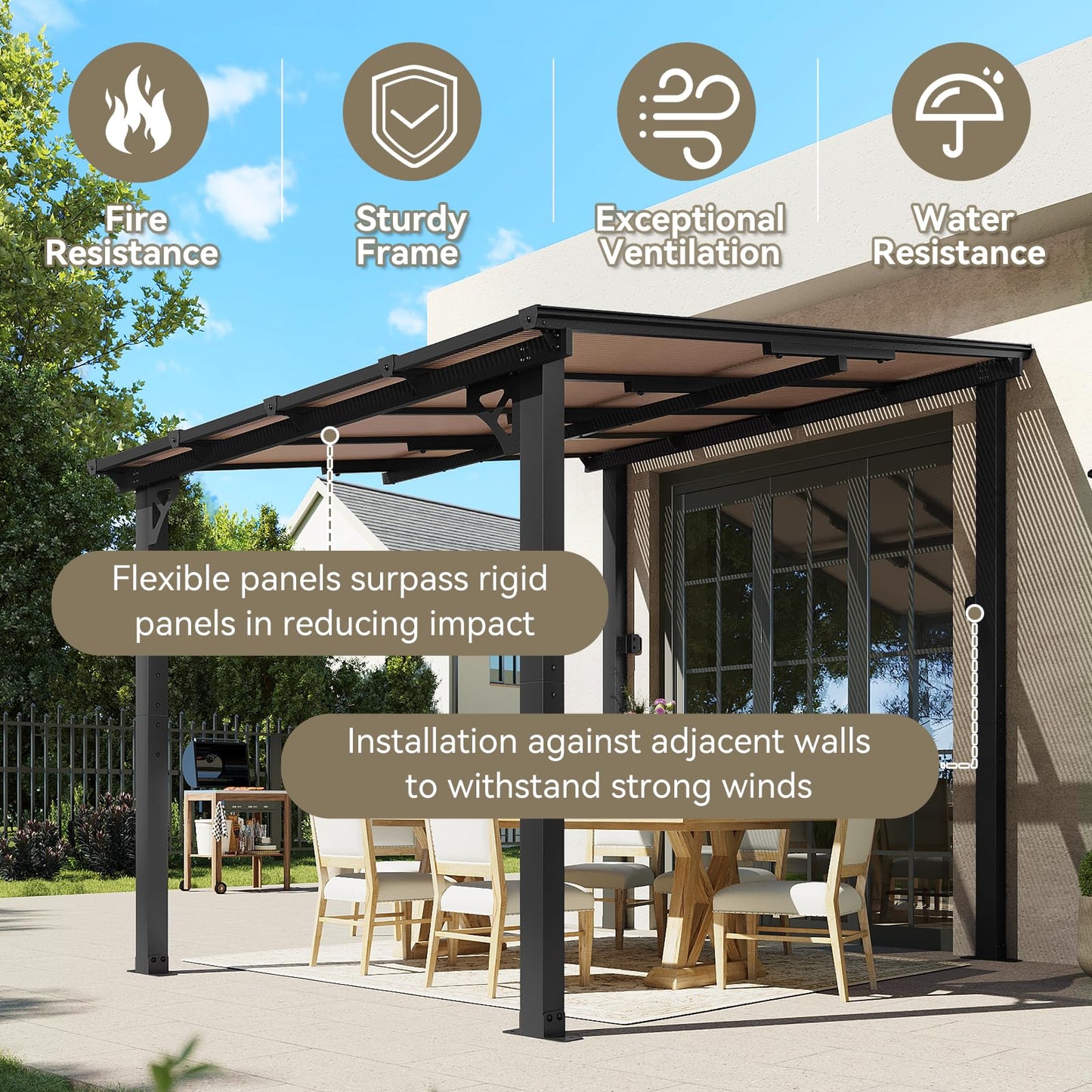 Aoxun 8’x10’ Gazebo, Wall Mounted Gazebos Pergola on Clearance, Outdoor Patio, Large Wall-Mounted Heavy Duty Awnings for Patio, Decks, Backyard (Black)