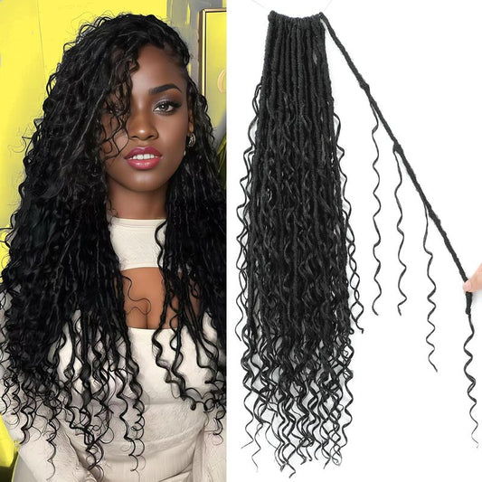Boho Faux Locs Crochet Hair 18 Inch Goddess Locs 8 Packs Boho Soft Locs Crochet Hair with Curly Ends Pre-looped Long Bohemian River Locs for Black Women (1B, 18 Inch(Pack of 8))