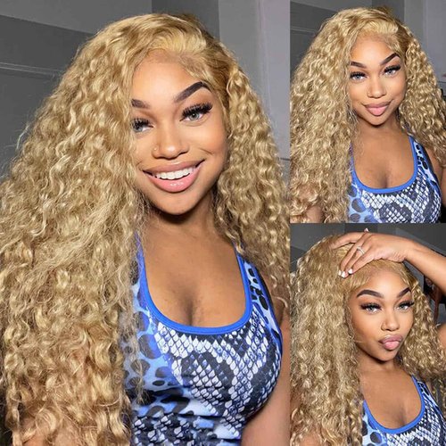 Habiliana Human Hair Wig 200% Density HD Gold Brown Deep Wave Wigs Human Hair Real Full Large Lace 4x4 Gold Brown Curly Wigs Pre Plucked for Black Women