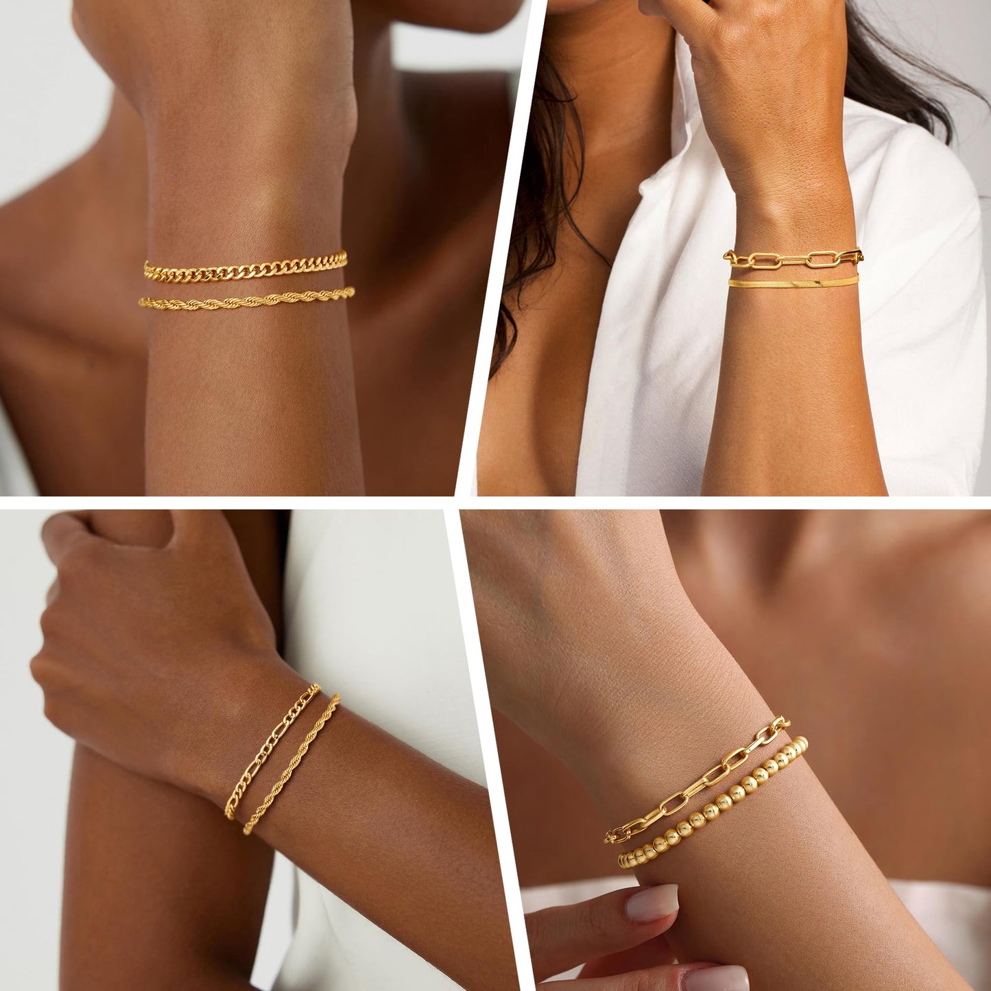 Mujahid 14K Gold Plated Bracelets for Women Waterproof, Jewelry Sets Trendy Thin Dainty Stackable Cuban Link Paperclip Chain Bracelet Pack Fashion Accessories Gifts for Womens,Hypoallergenic Jewelry