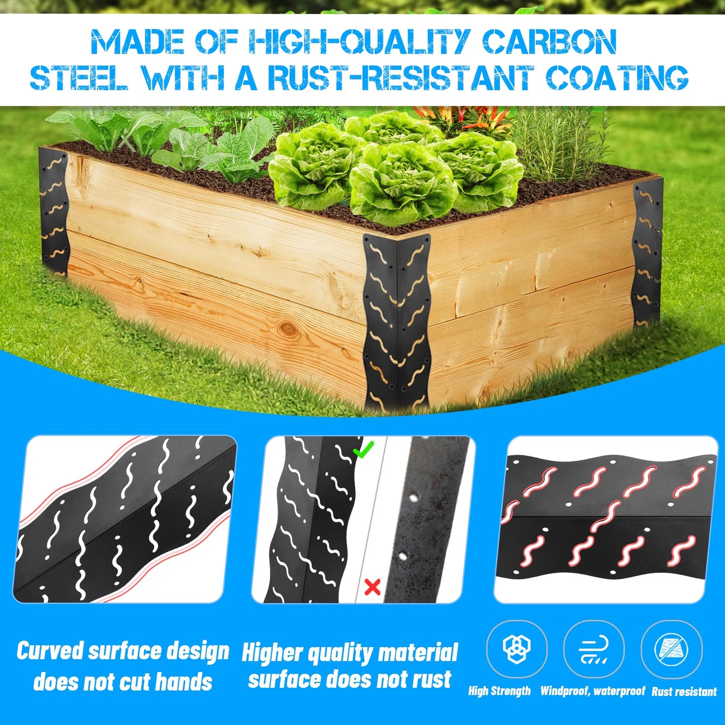 Set of 8 Raised Bed Edging Bracket,Corner Brackets with Wood Screws, Rust Resistant Metal Connectors 11" x 3" x 3" for 20"-24" Beds, Raised Bed Corners for Vegetable Planter Garden Matte Black