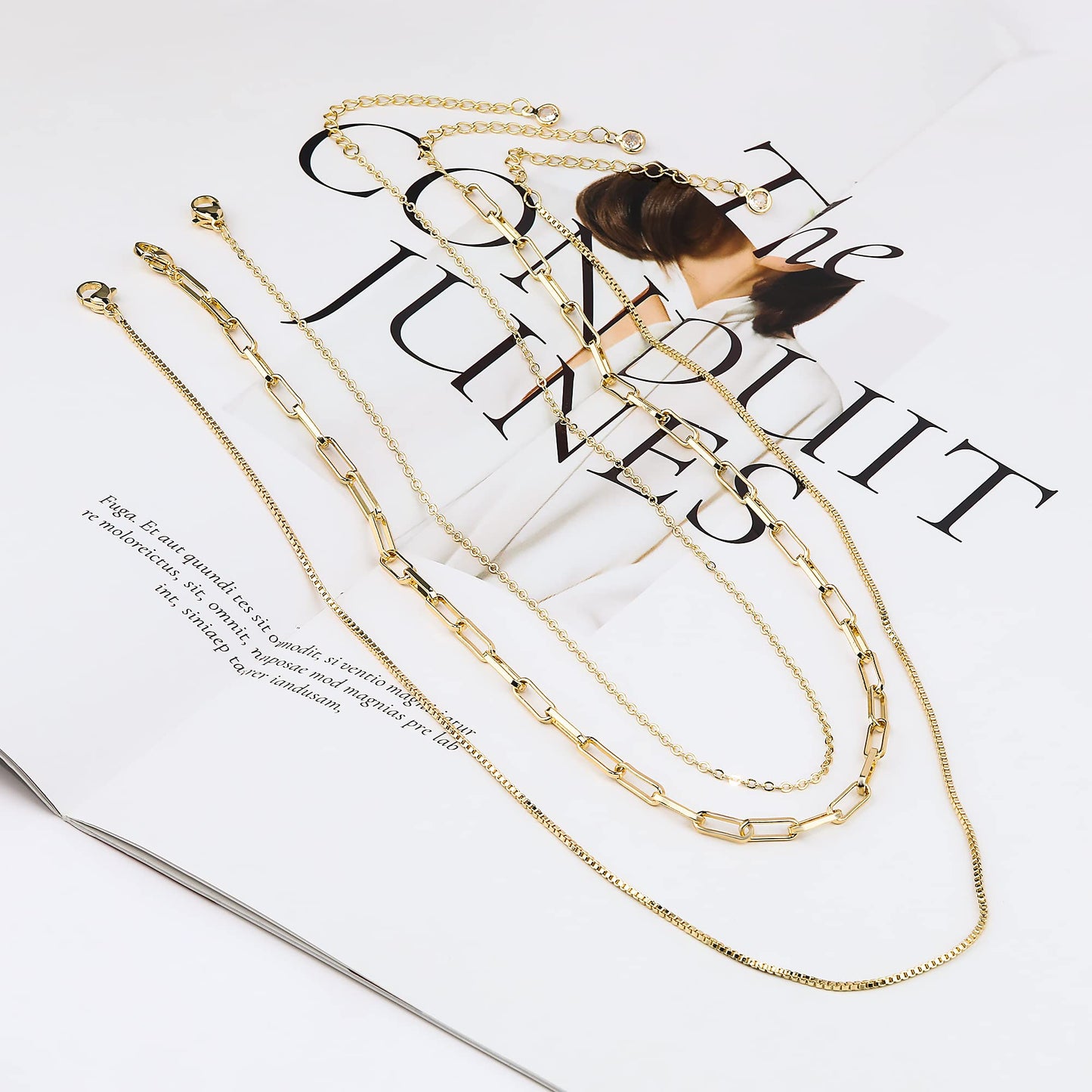 Freekiss Gold Layered Necklaces for Women,Gold Paperclip Link Thin 14k Gold Box Chain Necklace,Layering Necklaces Gold Jewelry Gift for Women