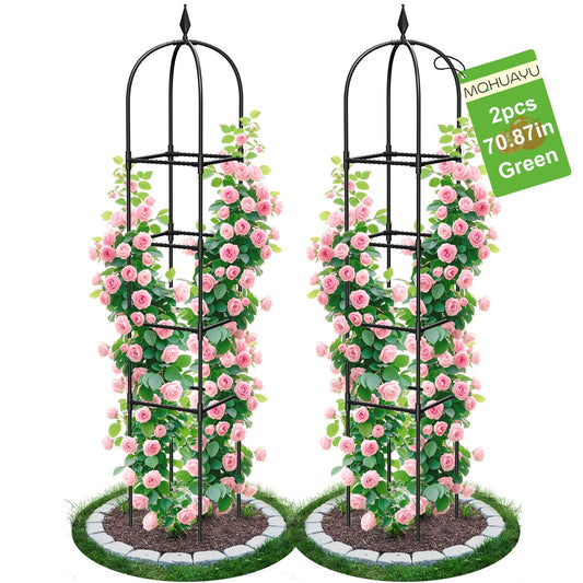 2 Pack Garden Obelisk Trellis for Climbing Plants, 71" Metal Rustproof Plant Support Rose Trellis, Tower Potted Cages for Flowers Fruits Vegetable Vines Indoor & Outdoor, Black(4 Tiers)