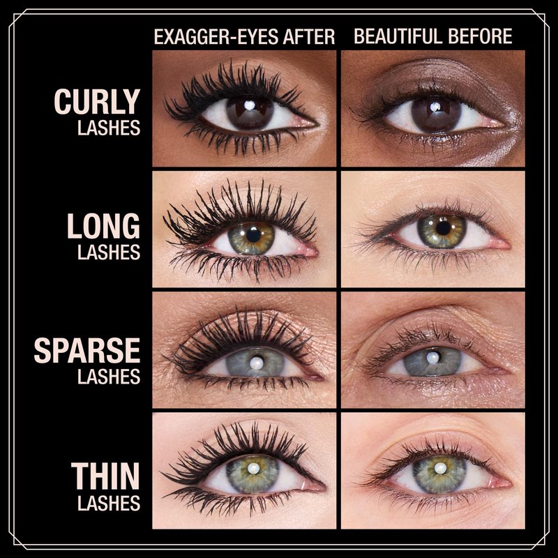 Charlotte Tilbury Exagger-Eyes Instant Volume Mascara Makeup – Volumizing, Lengthening, No-Clump Mascara with 28-Hour Smudge-Proof & Flake-Proof Wear – All Day Wear Formula