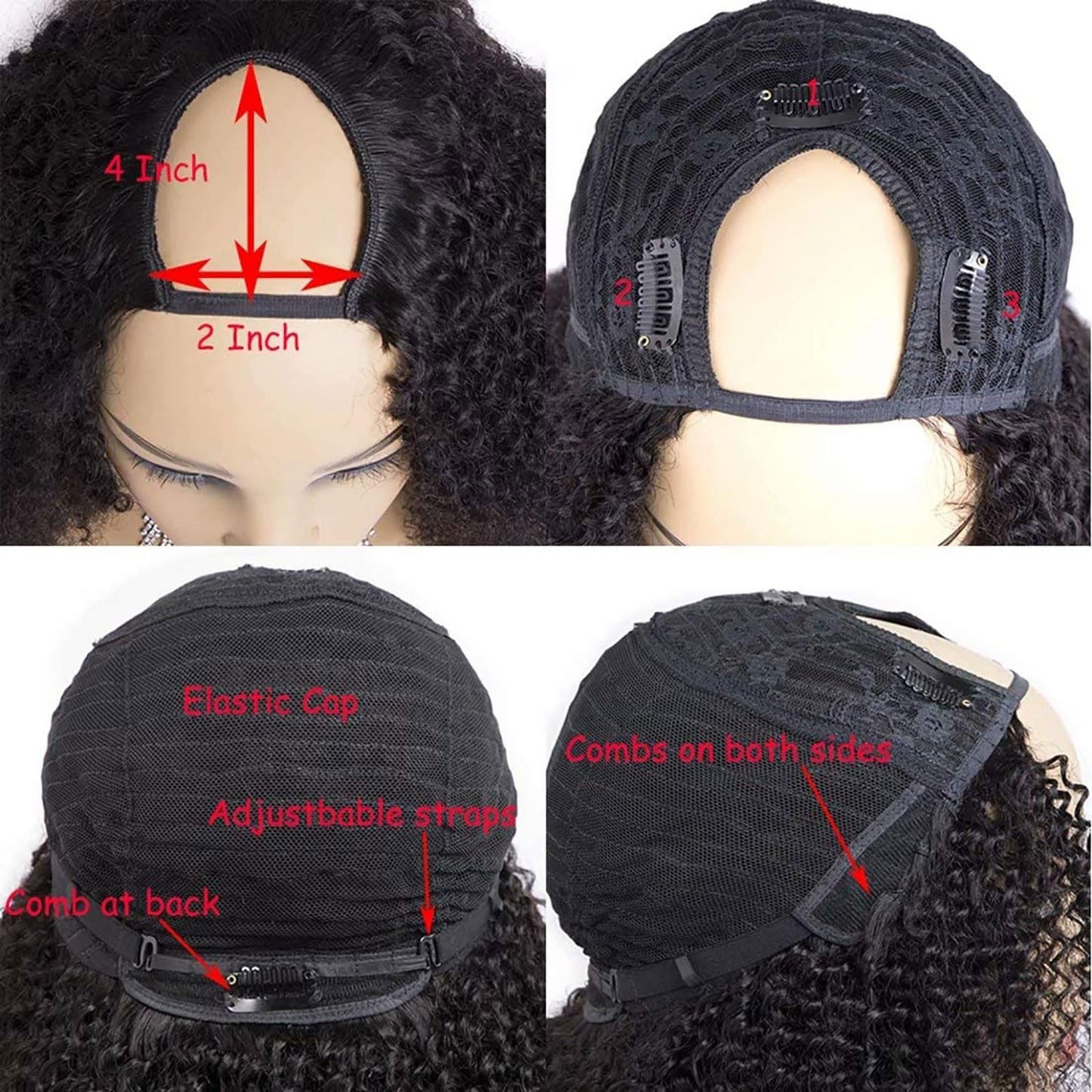 huarisi U Part Wig Human Hair for Women, 100% 10A 1b Brazilian Hair Straight, Glueless Full Head Clip in Half Wigs U Shape Wigs, 150% Density Natural Color (10 Inch)