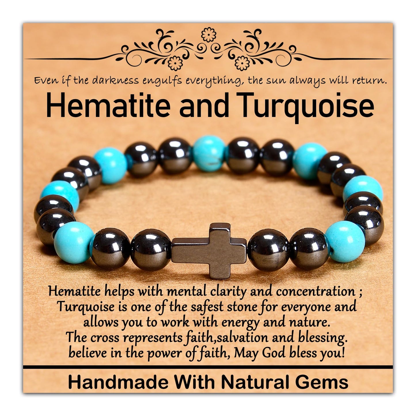 CHCCOYE 8mm Natural Healing Gemstone Bracelet Handmade Yoga Stretch Elastic Bracelet Stress Relief Crystal Jewelry for Men and Women (8mm FAITH)