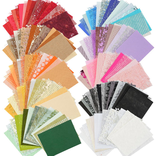 160 Sheets Textured Scrapbook Paper and Mesh Fabric Assorted Set, 10 Color Schemes Mixed Handmade Craft Mulberry Special Paper for Scrapbooking Junk Journaling Supplies, 4.7x6.69 Inch