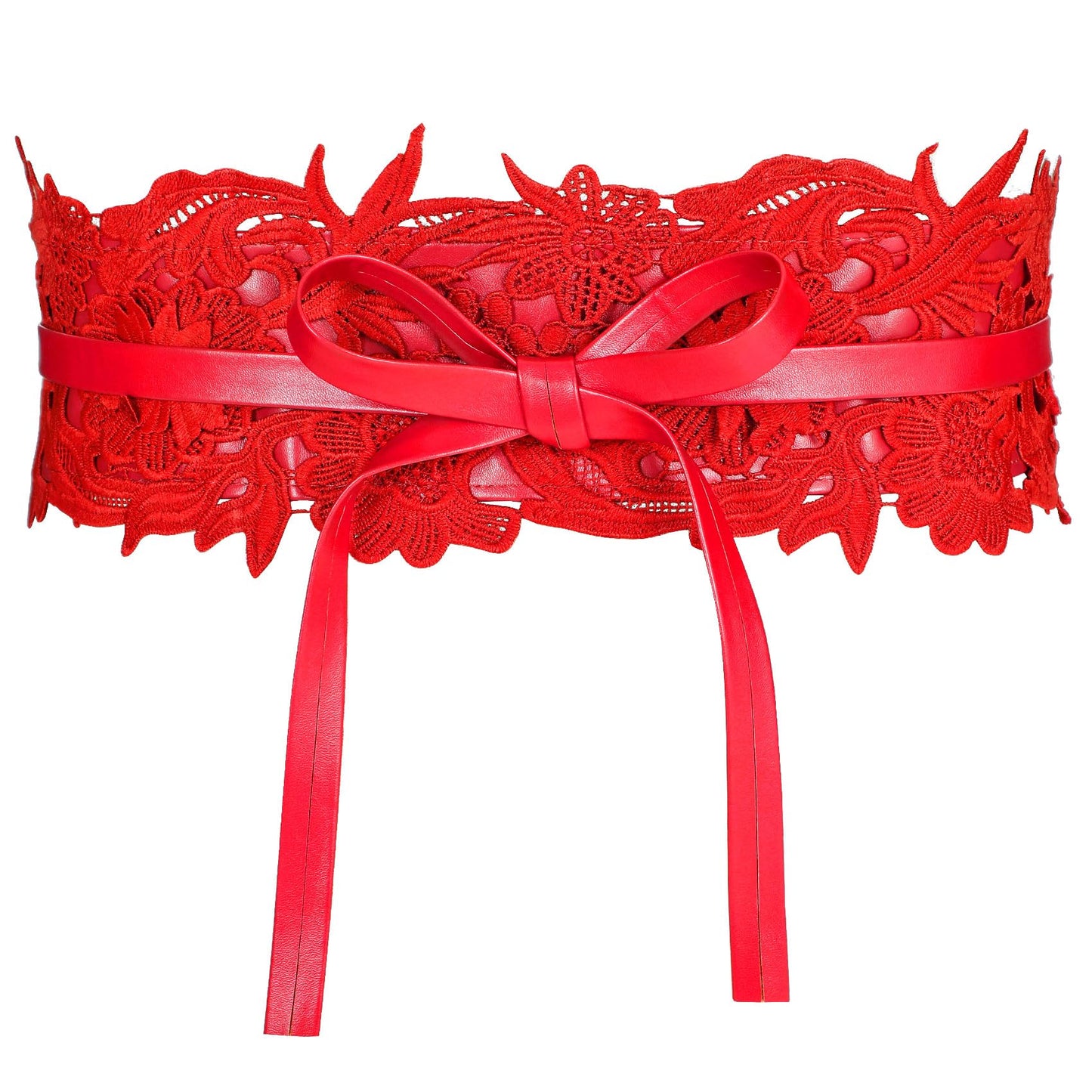 JASGOOD Women Lace Waist Belt Corset Waist Band Belt For Dress Obi Bowknot Cinch Wide Belt Bow Tie Wrap Boho Faux Leather