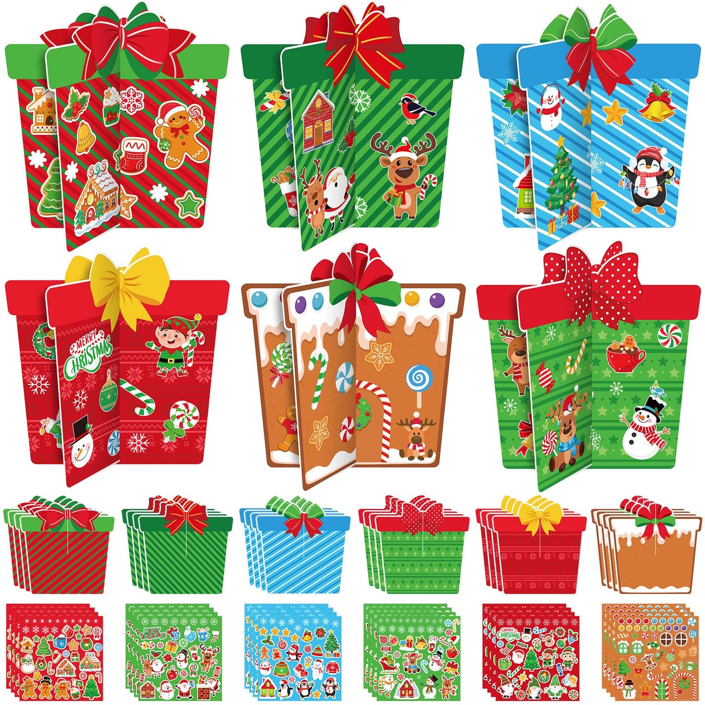 Chiisong 24 Sets DIY Christmas Craft Kits 3D Christmas Box Crafts with Stickers Make Your Own Xmas Table Centerpiece Decor for Xmas Holiday Classroom Home Activities Party Decorations(Box)