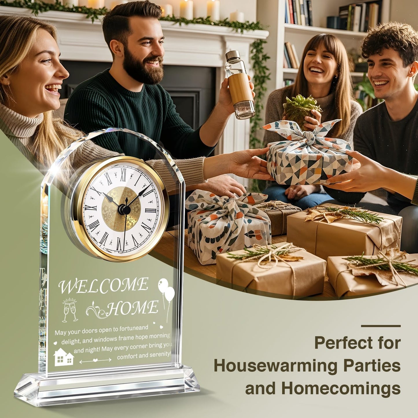 Tempospark House Warming Gifts New Home Decor,Housewarming Gift Ideas for Women Men, Crystal Desk Clock for Family, Friends, Colleagues or Neighbor(Glass Base)