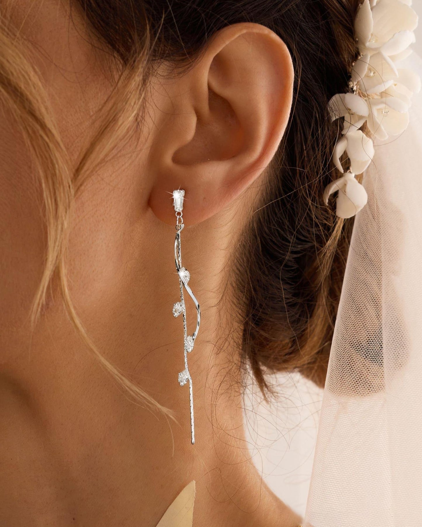 Asdecy 925 Sterling Silver Dangle Earrings for Women Drop Long Dangle Cubic Zirconia Elegant Prom Bridal Bridesmaid Wedding Anniversary Dangling Trendy Jewelry
