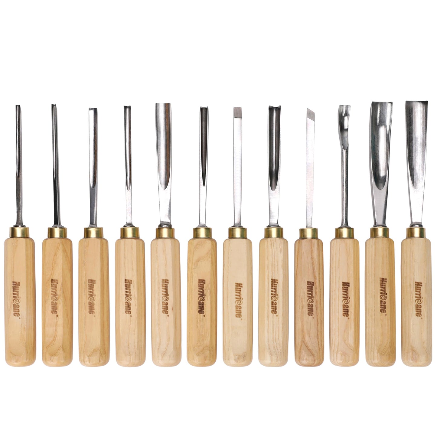 HURRICANE 12-Piece Wood Carving Tools Set, Professional Wood Carving Chisels Kit with Razor Sharp 60CRV Steel Blades, Ash Wood Handles & Canvas Case for Beginners & Professionals