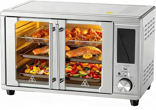 Simple Deluxe 29.6QT Dual Door Air Fryer Toaster Oven Combo with Smart Probe, 12-in-1 Smart Air Fryer Oven, 450°F, Stainless Steel
