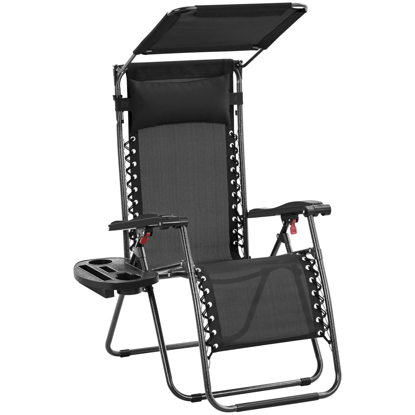Yaheetech Outdoor Zero Gravity Chair Foldable Recliner Adjustable Patio Lounge w/Canopy Shade, Side Cup Holder Tray, Carry Strap for Garden Beach Lawn Deck Black/1