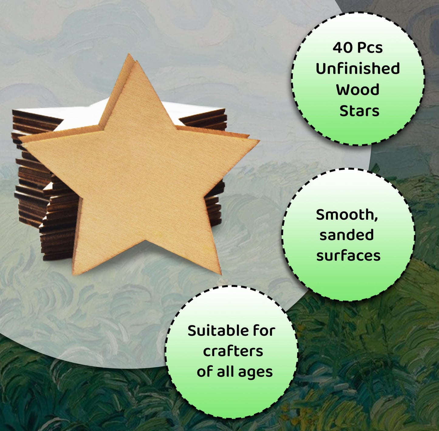 40 Pcs Unfinished Wood Stars 3 inch Wooden Stars Cutouts 0.1'' Thickness Blank Natural Wood Slices Wooden Cutout Tiles for Christmas DIY Crafts Paint Burning Engraving Carving Coaster Staining