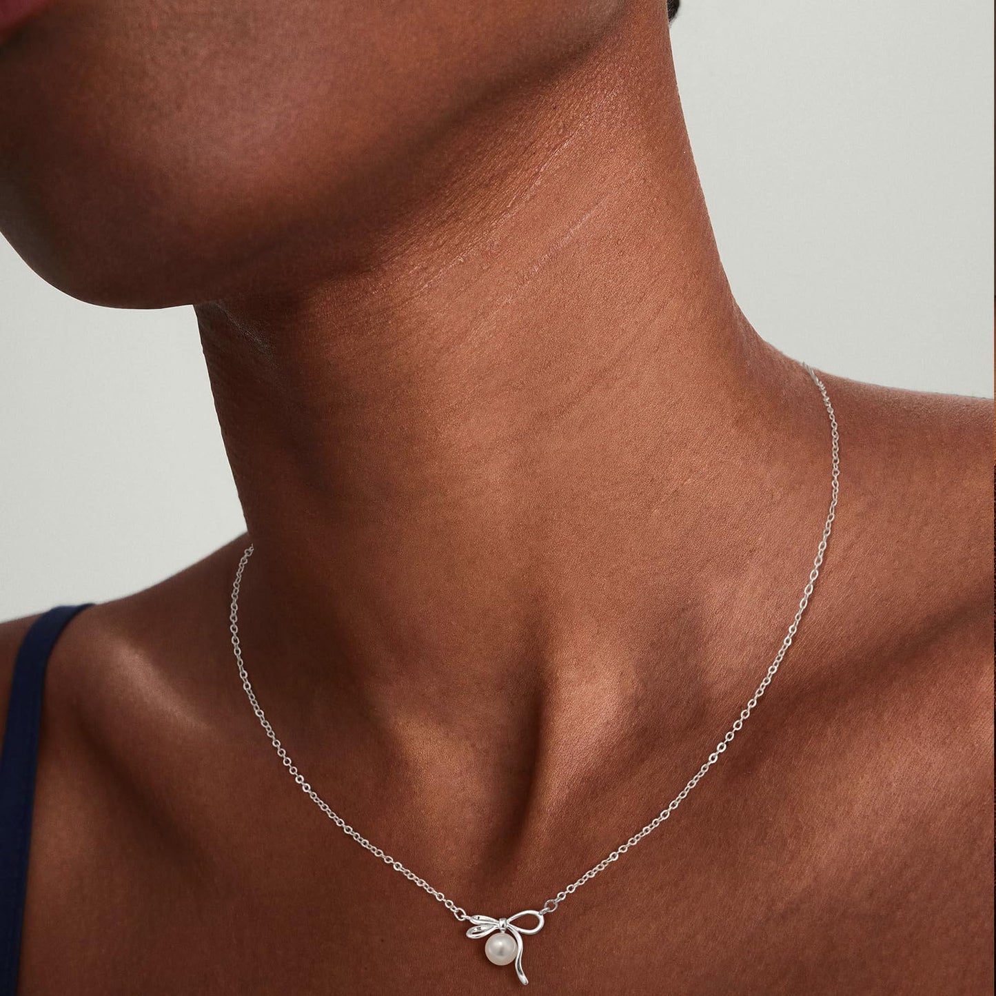 Poaiiu Silver Plated Necklace for Women - Bow Necklace Dainty Silver Plated Choker Necklace Cute Small Tiny Beads Chain Pendant Necklaces Fashion Jewelry Gifts