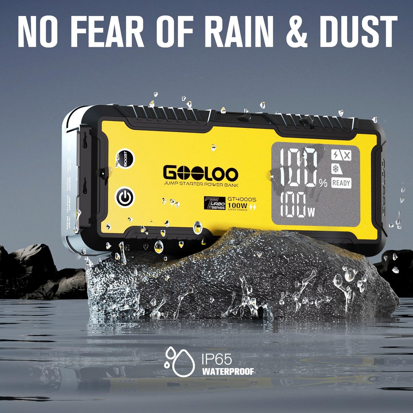 GOOLOO GT4000S Jump Starter 4000A Car Jumper Starter (Up to 10L Diesel All Gas Engines), 100W Fast-Charging Lithium Jump Box, SuperSafe Portable Car Battery Charger Power Bank for 12V Vehicles, Yellow