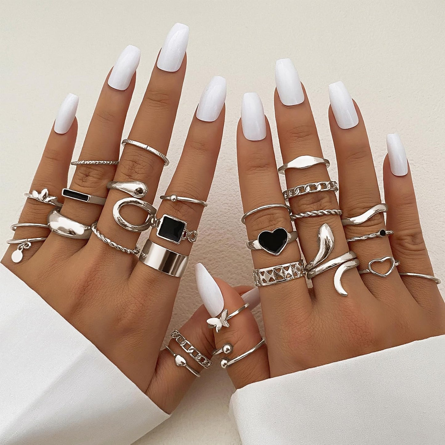 IFKM 27 Pcs Silver Knuckle Rings Set For Women Vintage Stackable Joint Finger Midi Rings Dainty Cubic Zirconia Crystal Simple Twist Hollow Cute Rings Pack Jewelry Gift (Hidden Love, Silver)