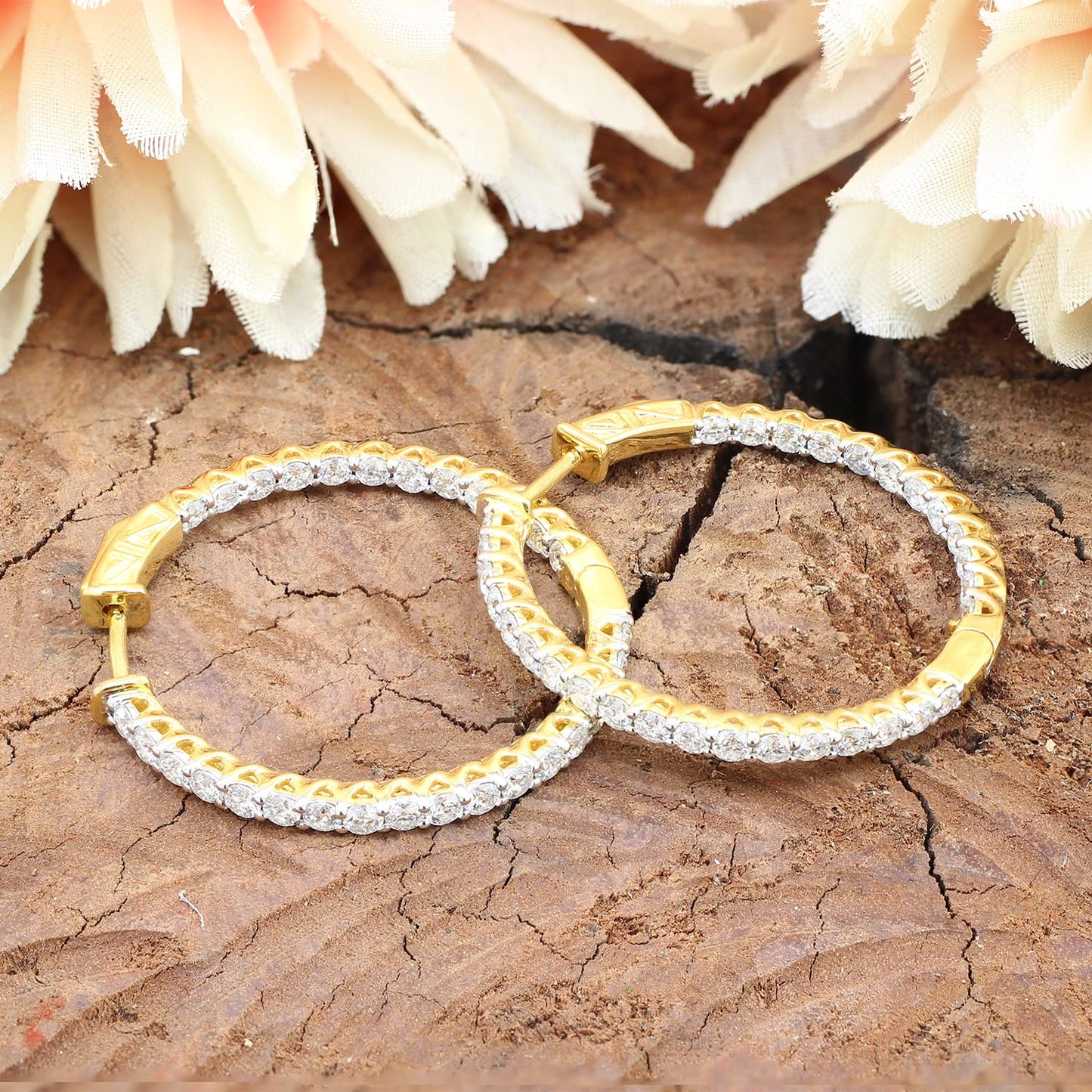 Inside Out Hoop Earrings for Women Round Lab Created Moissanite or Lab Grown Diamond Hoops in 14k Yellow Gold Plated 925 Sterling Silver Fine Jewelry