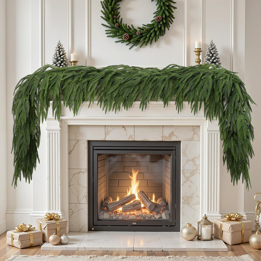 6ft Artificial Christmas Garland, Real Touch Norfolk Pine Garland - Pine Garland, Greenery Christmas Garland for Mantle, Table, Fireplace, Indoor, Outdoor Christmas Decorations