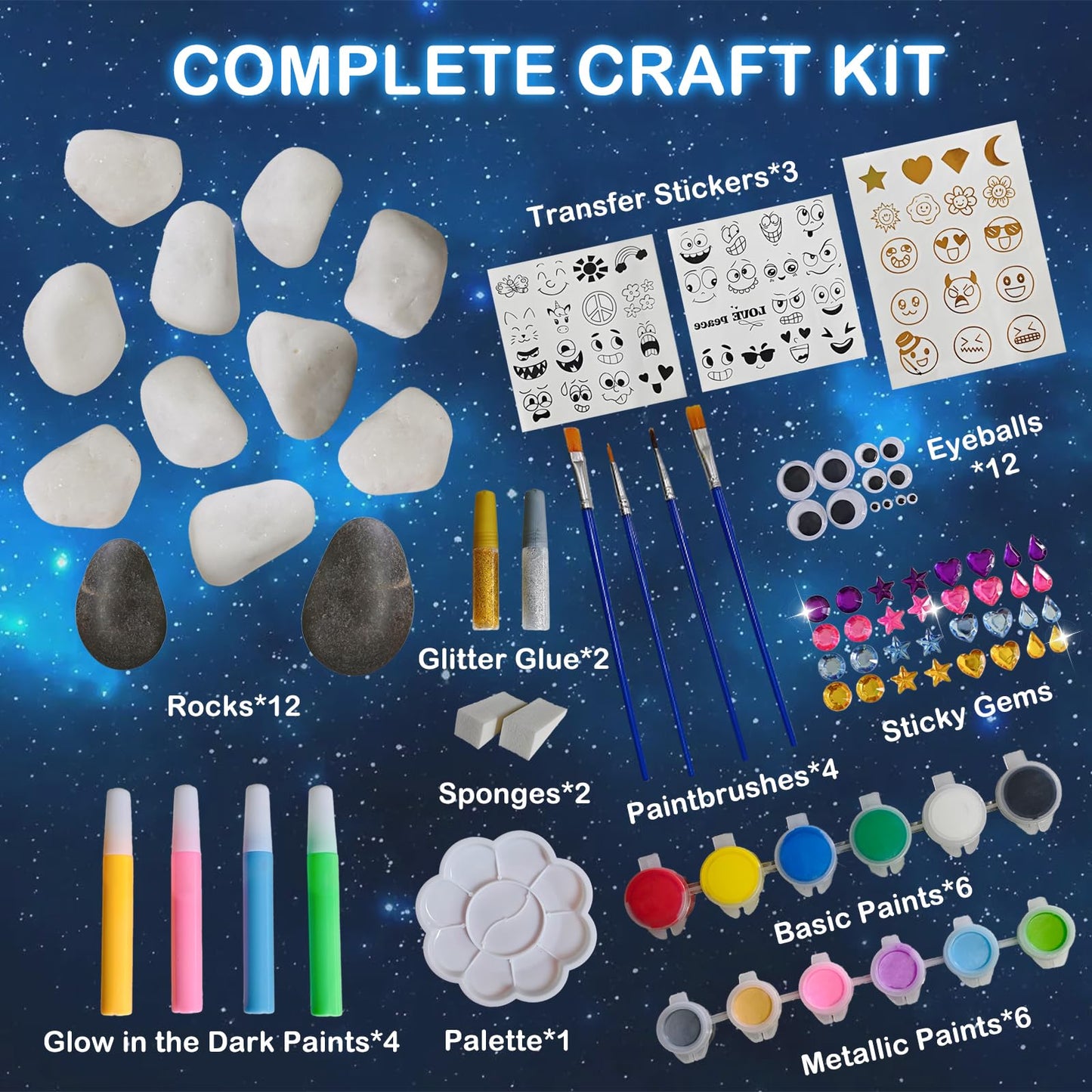 KIDS KING Glow in Dark Rock Painting Kit for Kids Ages 6-12, Art Craft for Party Drawing Activity, Complete Art Craft Kit Party Favors, Creative Toy Gifts for Boys Girls Birthday & Holidays, Christmas
