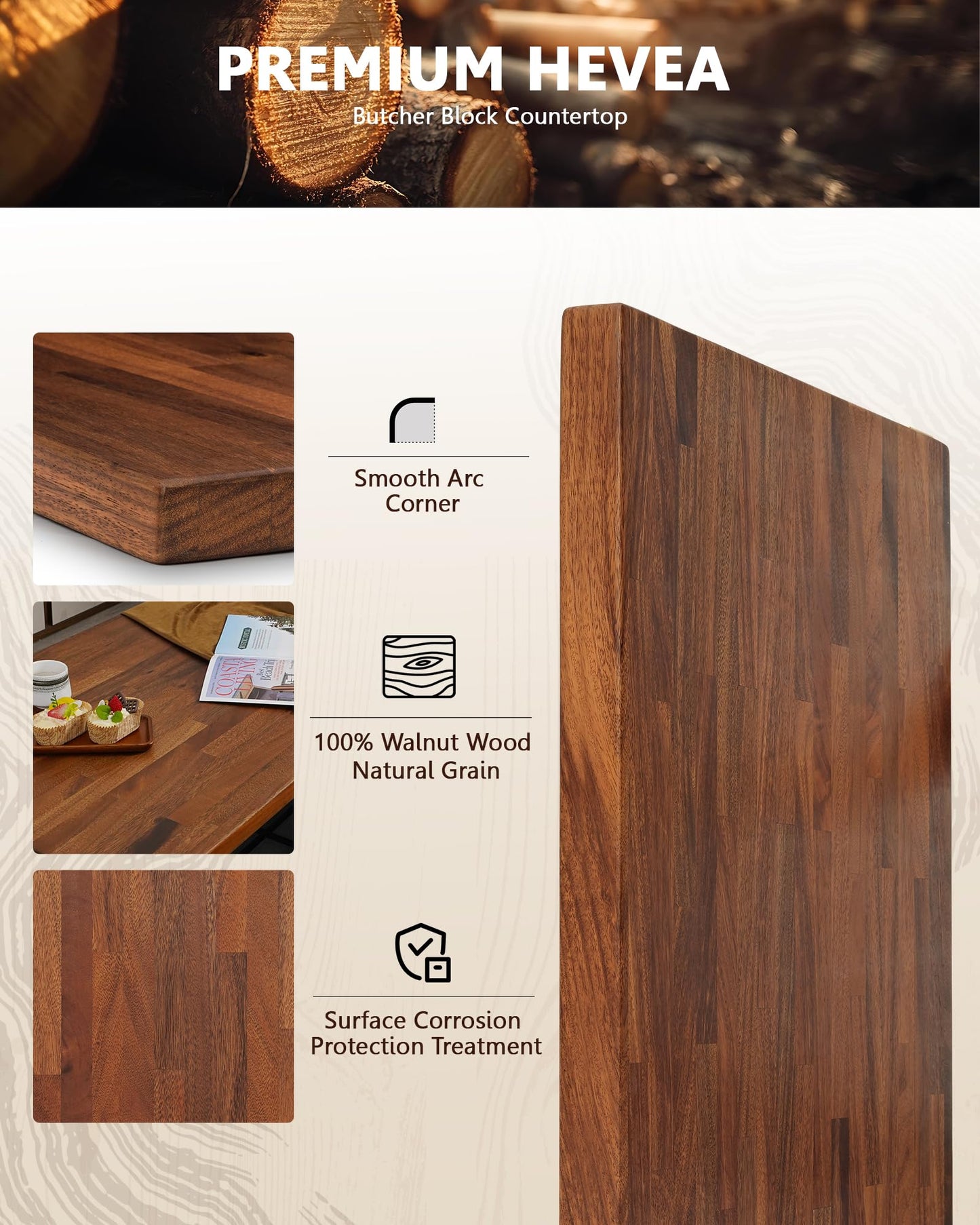 30"x25" Butcher Block Countertop, DIY Solid Walnut Wood Countertop, 1.5'' Thick Waterproof Table Top, Used as Cutting Board, Office Desk Tops, Dining Room Tables, Laundry and Kitchen Countertop