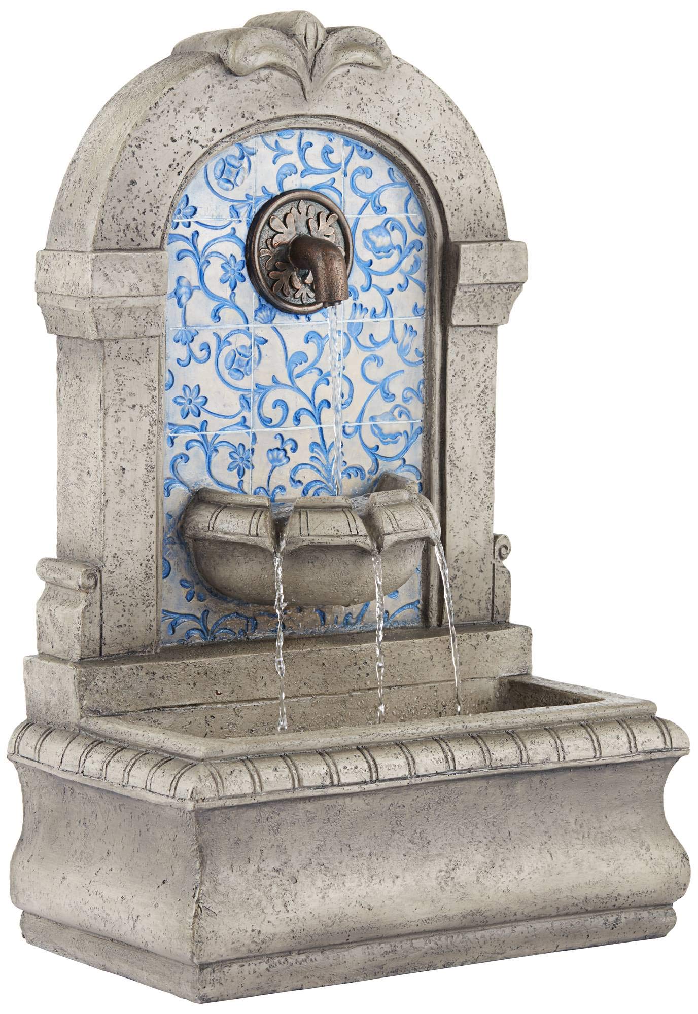 Manhasset 30 1/4" High Large Italian Outdoor Decor Blue Faux Stone Floor Fountain Standing Waterfall Tiered Cascading Water Feature for Outside Garden Patio Yard Backyard Porch Deck - John Timberland