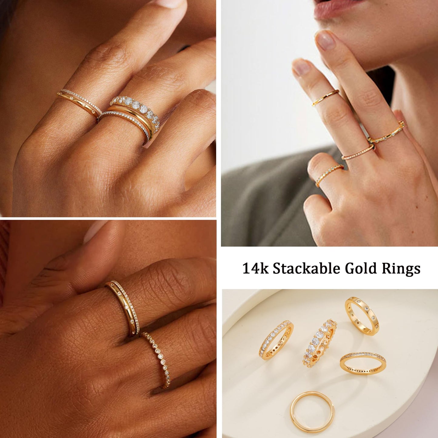 FAXHION Gold Rings for Women Non Tarnish, 14k Gold Plated Dainty Stacking Cubic Zirconia Thumb Rings, Gold Knuckle Women Rings Set Jewelry Size (8)