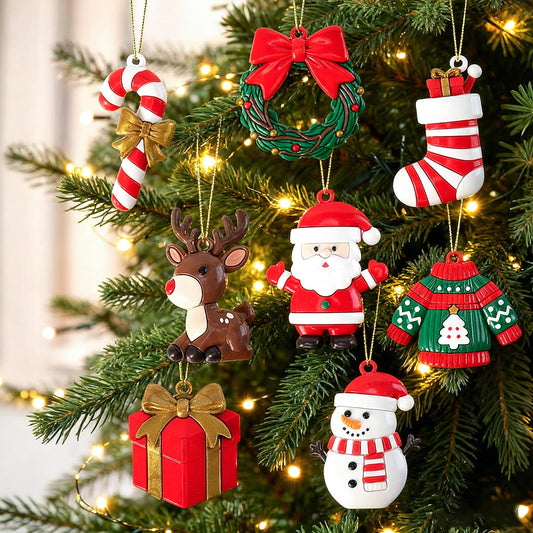 8PCS Christmas Ornaments, Santa Xmas Tree Hanging Ornaments, Snowman Christmas Tree Decorations, Farmhouse Reindeer for Christmas Tree Hanging Party Home DIY Decor