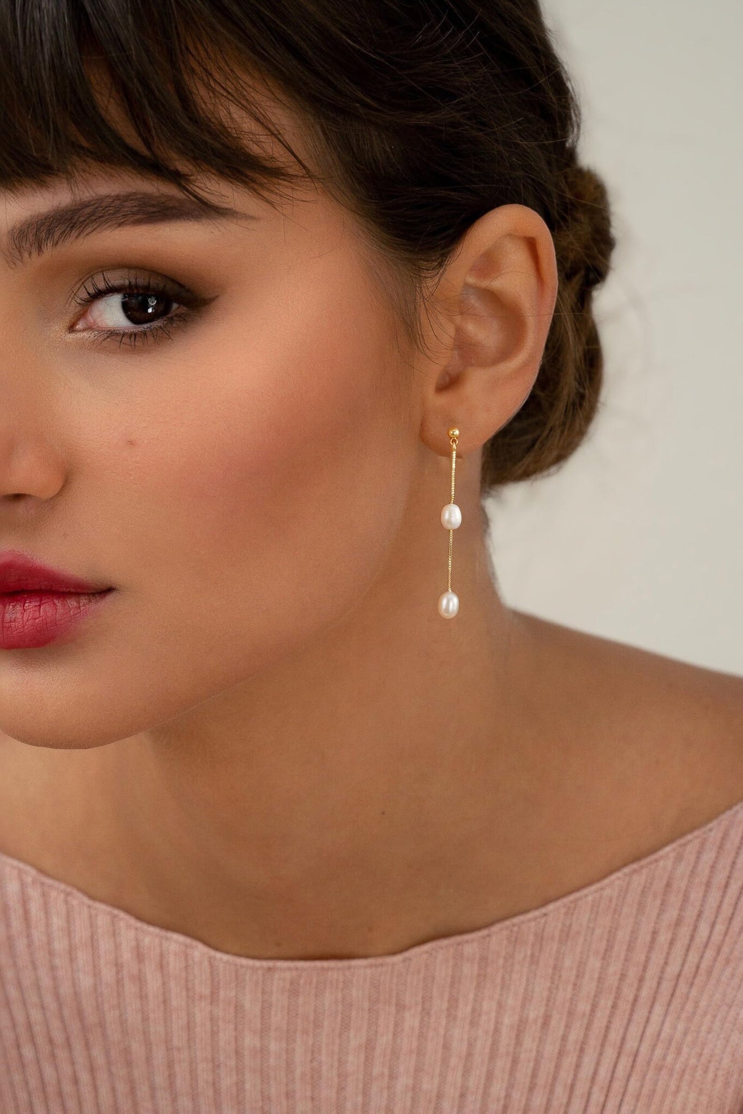 SELFROSE Gold Earrings for Women,Dainty Pearl Earrings 14k Gold Plated Wedding Dangle Earring for Women Trendy