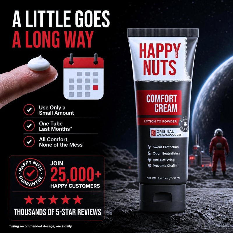HAPPY NUTS Comfort Cream Deodorant For Men: Anti-Chafing Sweat Defense, Odor Control, Aluminum-Free Mens Deodorant & Hygiene Products for Men's Private Parts 3.4 Fl Oz (3 Pack), Original