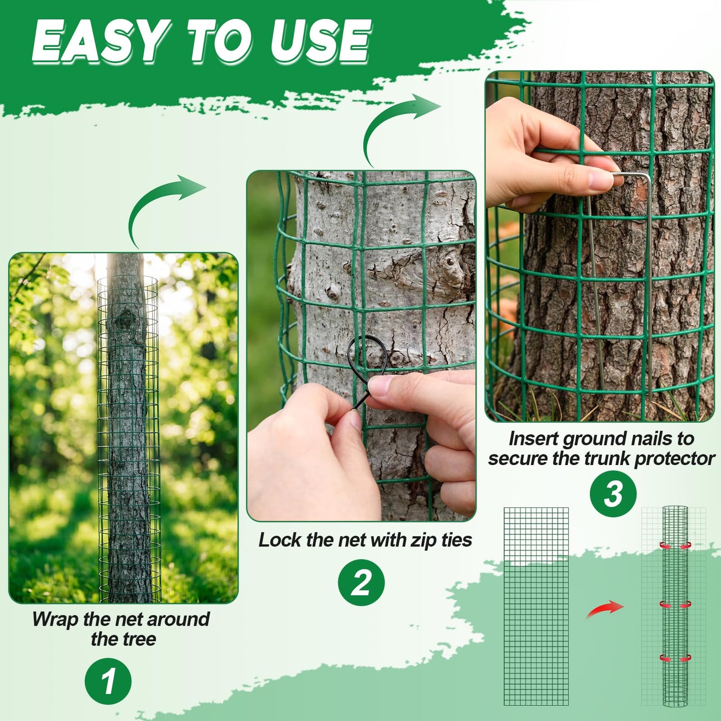 ElaraBerry 12 Pack 60" Metal Tree Trunk Protectors Heavy Duty Mesh Tree Guards Expandable Trunk Protector Guard with Zip Ties, Stakes & Gloves for Saplings, Trees, Gardens and Landscapes